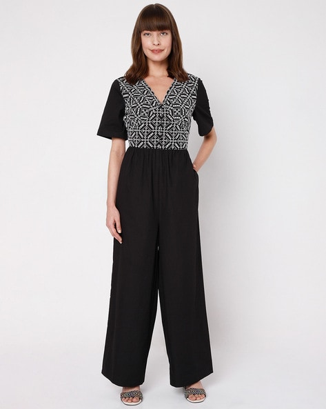 Vero Moda Embroidered V-neck Jumpsuit