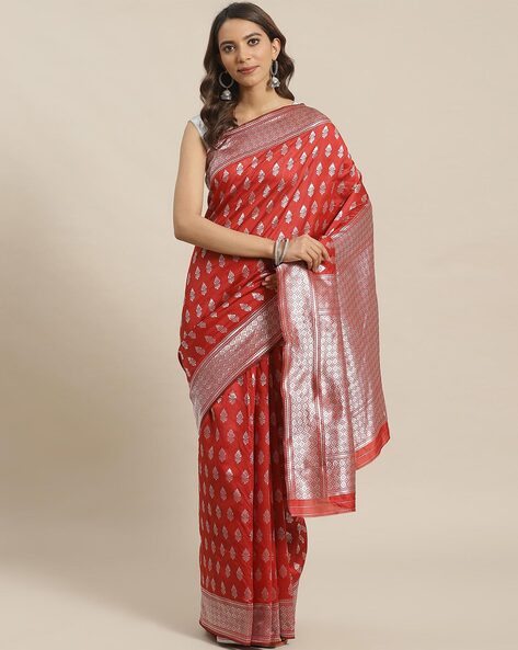 Bandhej Silk Silver Zari Weaving Border Green And Red Color Saree –  Amrutamfab