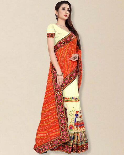 Buy HALFSAREE STUDIO Orange Zari work Lehenga with Banarasi Dupatta Online  at Best Prices in India - JioMart.