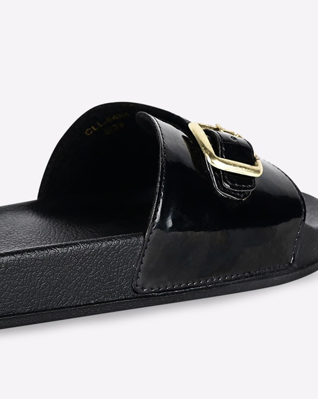 Black slides best sale with gold buckle