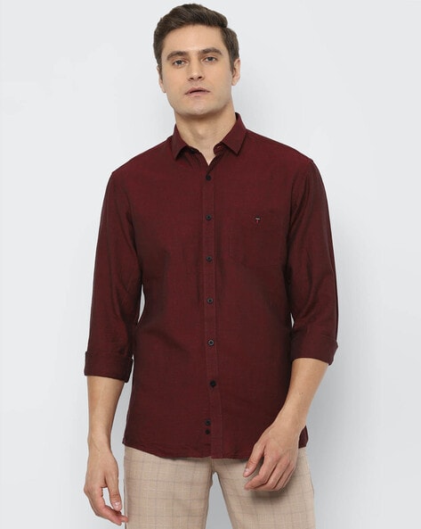 Louis Philippe Men Maroon Shirt: Buy Louis Philippe Men Maroon Shirt Online  at Best Price in India