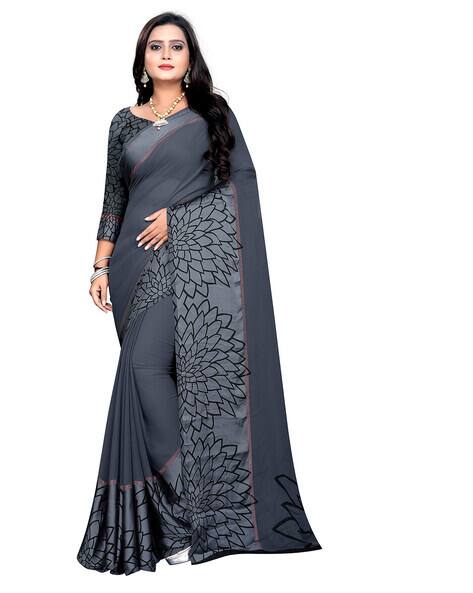 plain grey saree with black blouse