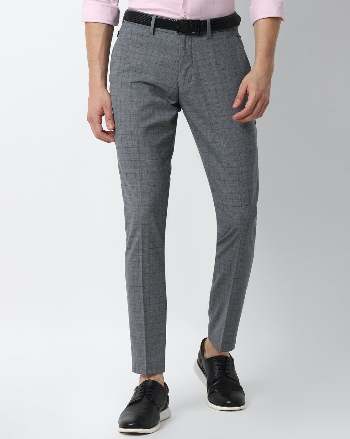 Louis Philippe Brown Slim Fit Checks Trousers