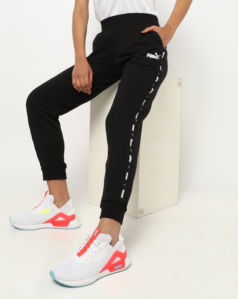 Women Power Joggers with Logo Print Taping