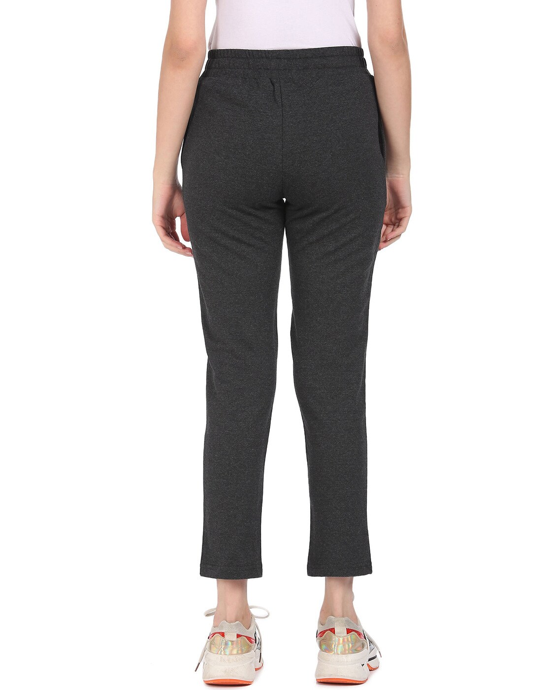 Women's Super Combed Cotton Rich Relaxed Fit Trackpants With Contrast Side  Piping and Pockets - Charcoal Melange