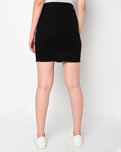 Black High Waist Denim Mom Skirt | New Look