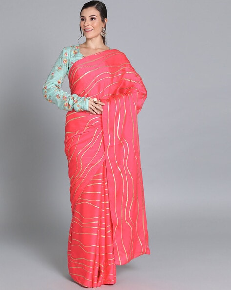 Buy Peach Gazella Embroidered Draped Saree With Stitched Blouse Online -  RI.Ritu Kumar International Store View