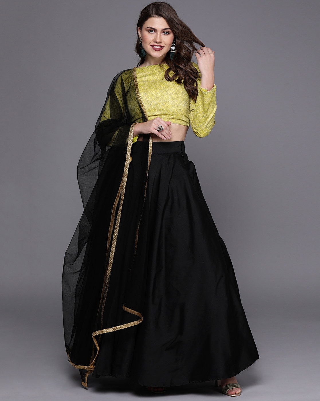 Semi-Stitched Gold Embroidered Black Raw Silk Flared Lehenga at Rs 3500 in  Surat