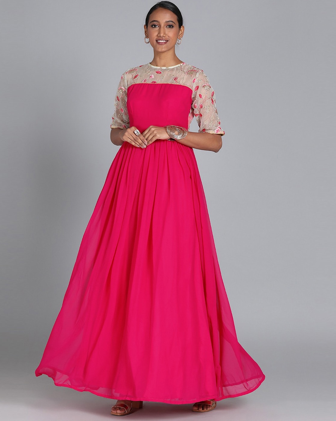 Buy Designer Sarees Salwar Kameez Kurtis  Tunic and Lehenga CholiFine  Watrmlon Pink Party Wear Gown