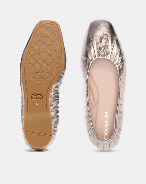 Buy Coach Eleanor Metallic Slip-On Flat Sandals | Gold-toned Color Women |  AJIO LUXE