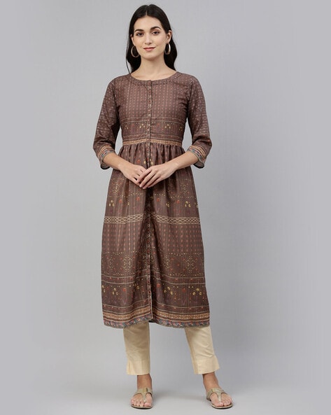 Neerus Floral Embroidered Pleated Sequinned Kurta with Sharara & Dupatta  Price in India, Full Specifications & Offers | DTashion.com