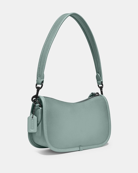 Coach Robin's Egg Blue Smooth Leather Zippered Double Handle Shoulder Bag