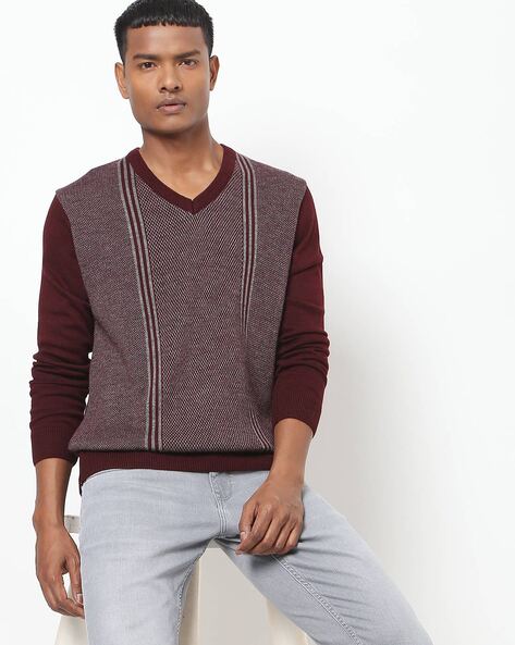 Burgundy v neck outlet sweater mens