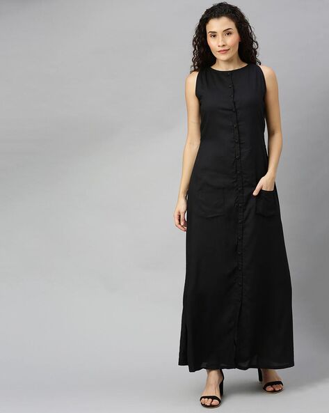 Black Sleeveless Maxi Dress By Turn Black - Goddess Maxi Dress