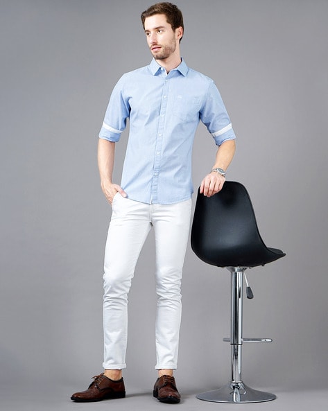 Blue Crosshatch Slim Fit Dress Shirt