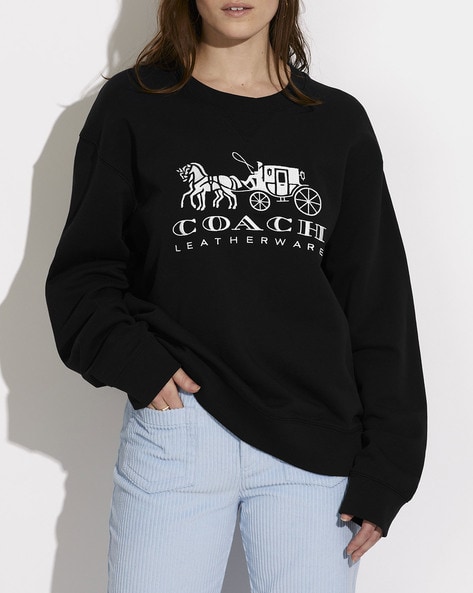 Buy Coach Slim Fit Organic Cotton Logo Print Crew-Neck Sweatshirt | Black  Color Women | AJIO LUXE
