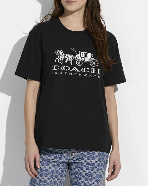Buy Coach Evergreen Horse & Carriage T-Shirt in Organic Cotton | Green  Color Women | AJIO LUXE