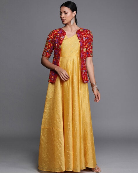 Magnificent Yellow Sequins Work Cotton Gown With Jacket | Cotton gowns, Gown  with jacket, Designer gowns