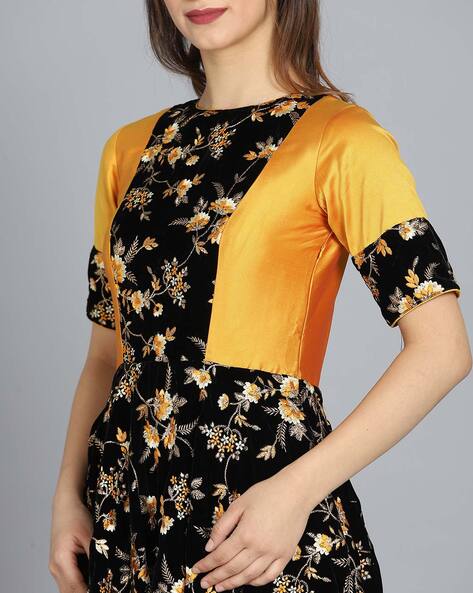 Black Lace Appliqued Mango Yellow Mermaid Prom Dress - VQ