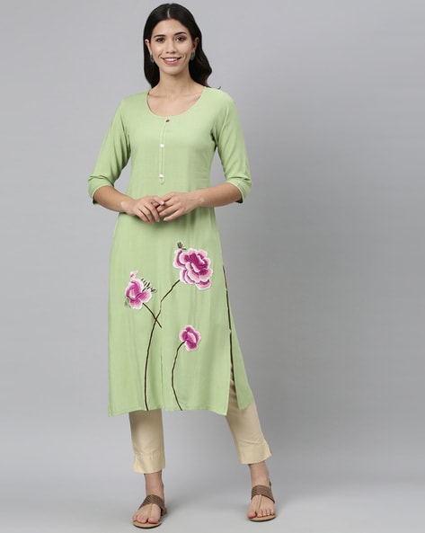 Buy NEERUS Pink Printed Cotton Round Neck Women's Salwar Kurta Dupatta Set  | Shoppers Stop