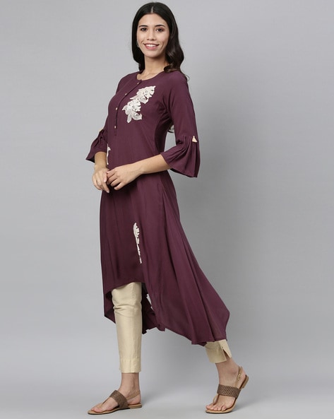 Purple color comfort fit staright kurta set Design by Juanita at Modvey |  Modvey