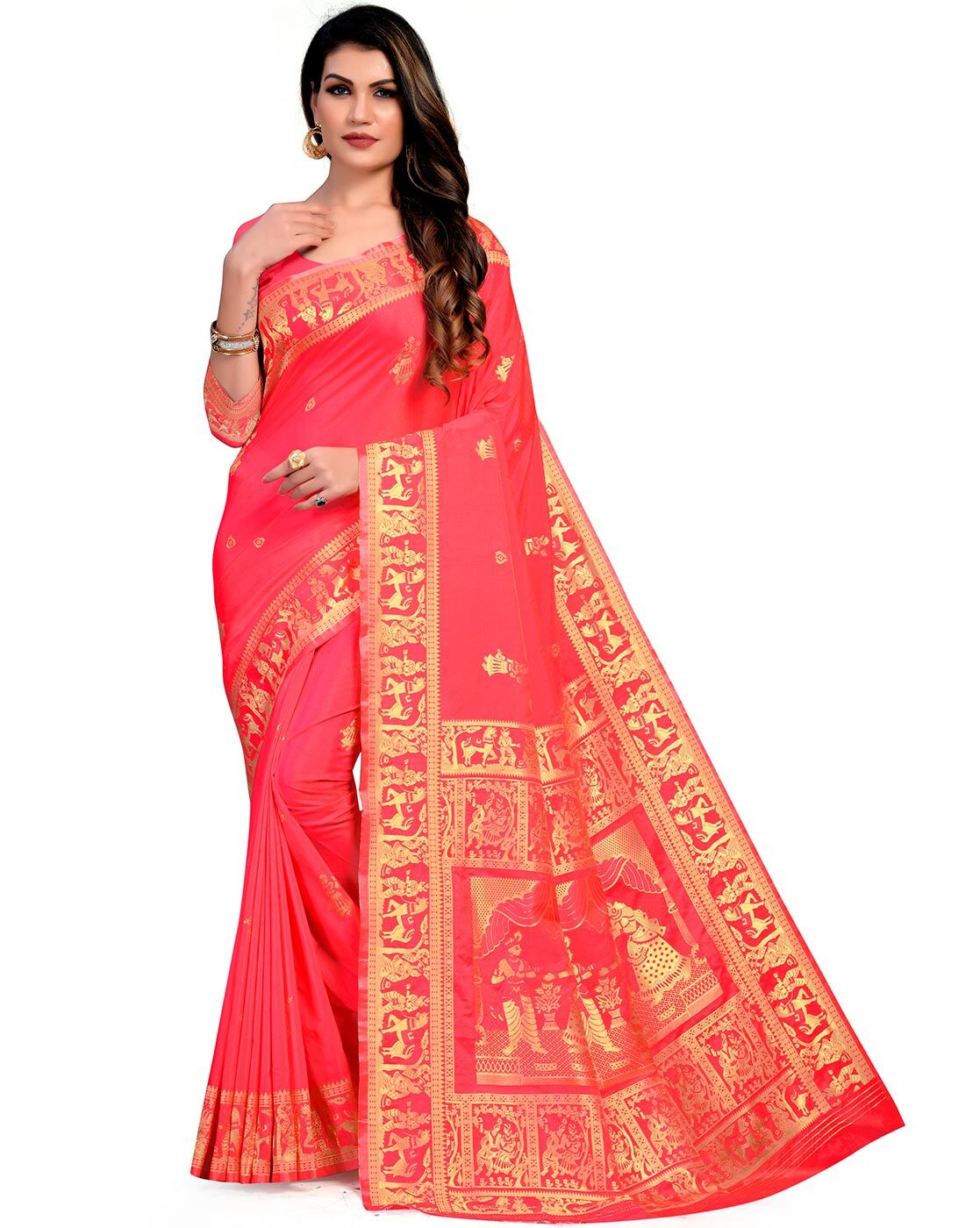 Wedding White Body With Red Pallu And Border Baluchari Silk Saree, 6.3 m  (with blouse piece) at Rs 9000 in Kolkata