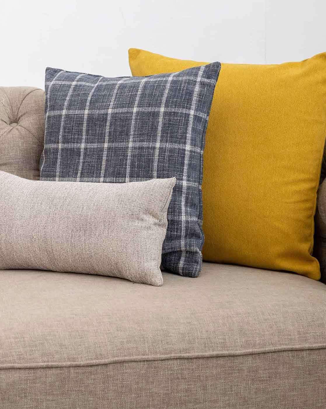 Yellow and grey check shops cushions