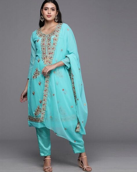 Embroidered Unstitched Dress Material Price in India