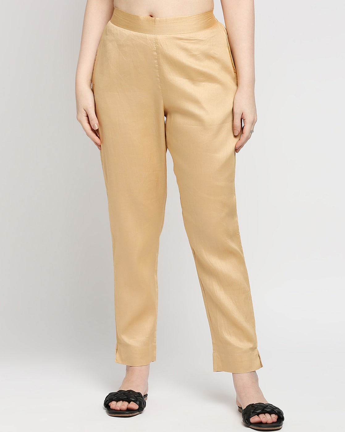 Womens Beige Faux-leather Trousers