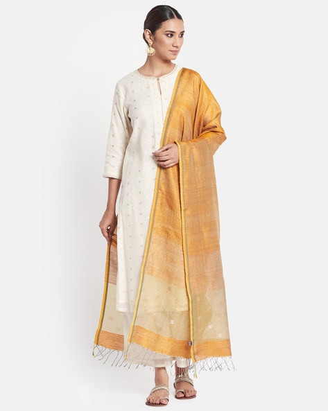 Silk Dupatta with Fringed Hems Price in India