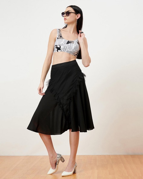 Black ruffle hotsell flared skirt