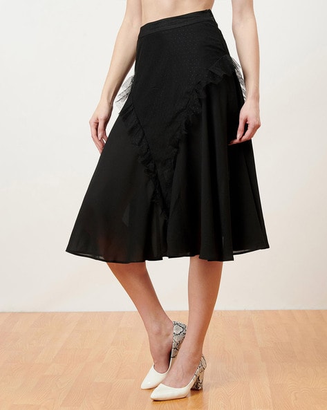 Black ruffle outlet flared skirt