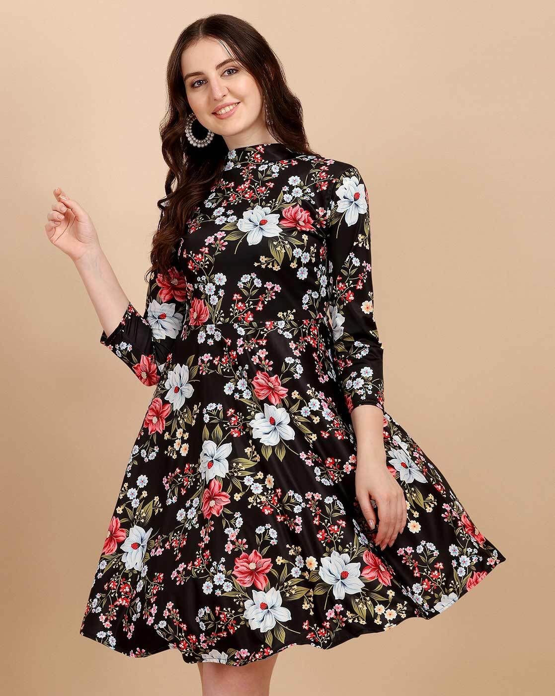 Buy online Black Floral Print Tiered Dress from western wear for Women by  Sheetal Associates for ₹429 at 79% off