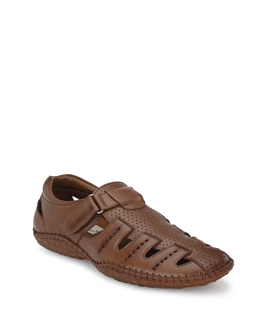 Genuine Leather Sandals with Cutout Upper