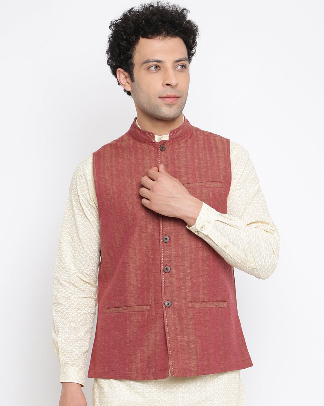 Vastraa Fusion Ladies Modi Jacket / Waistcoat Cotton Silk Look in Text –  vastraa fusion