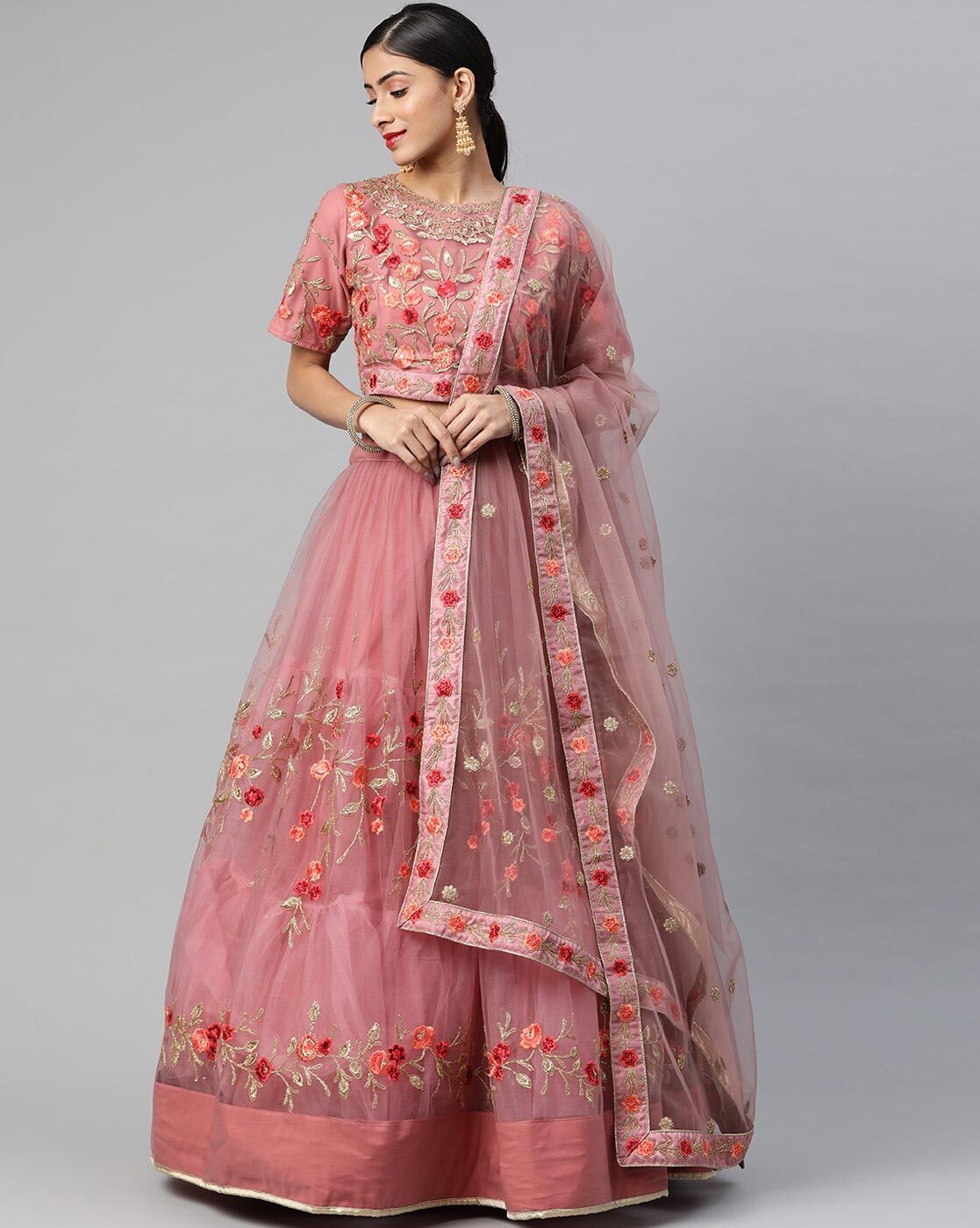 Buy Warthy Ent Pink Embroidered Thread Work Semi-Stitched Lehenga &  Unstitched Blouse With Dupatta - Lehenga Choli for Women 19951806 | Myntra