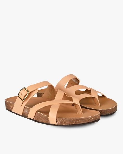 Strappy Slip-On Flat Sandals with Buckle Accent
