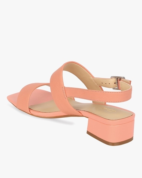 Coral Pink Strappy Block Heels with Buckle | SilkFred