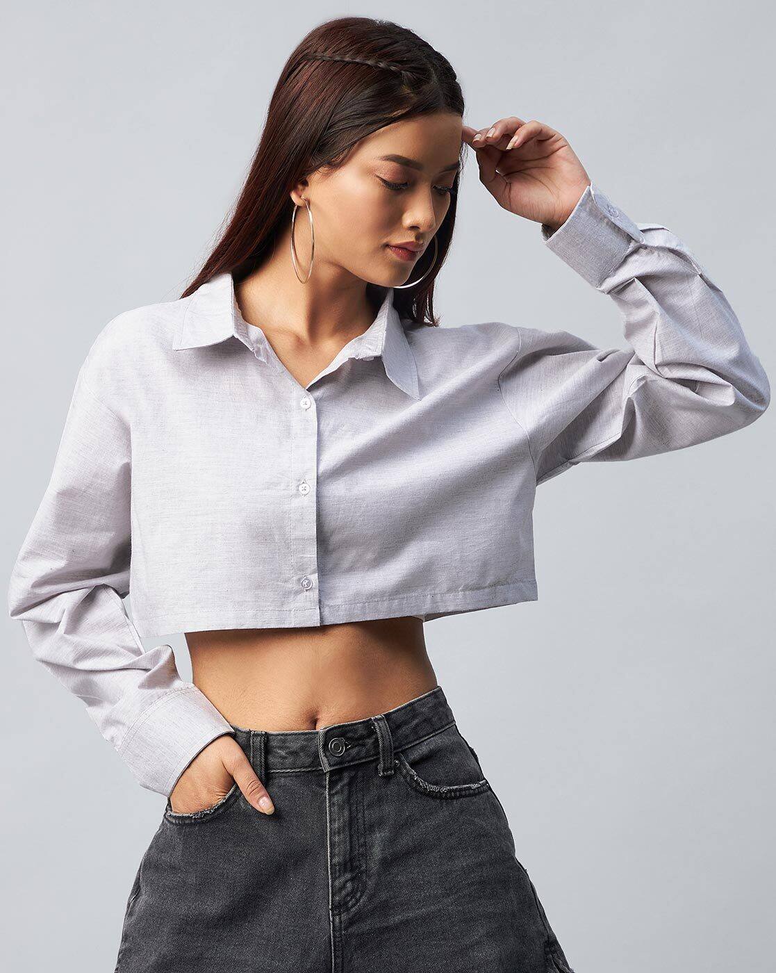 grey cropped shirt