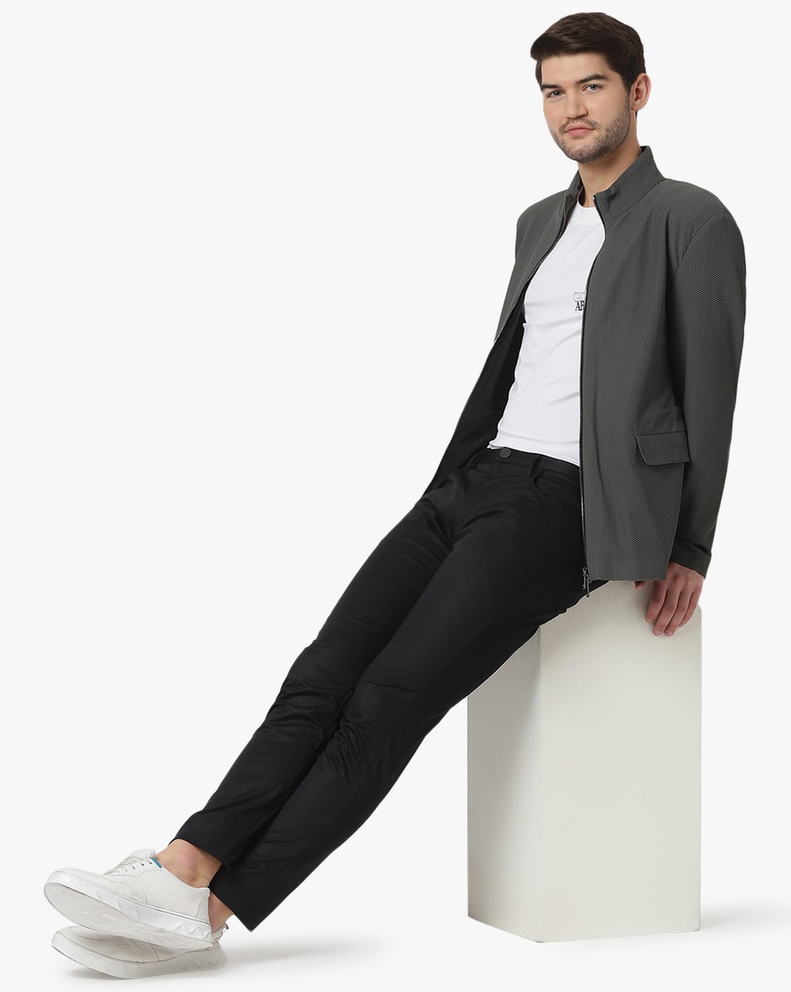 Buy GIORGIO ARMANI Zip-Front Blazer with Flap Pockets | Grey