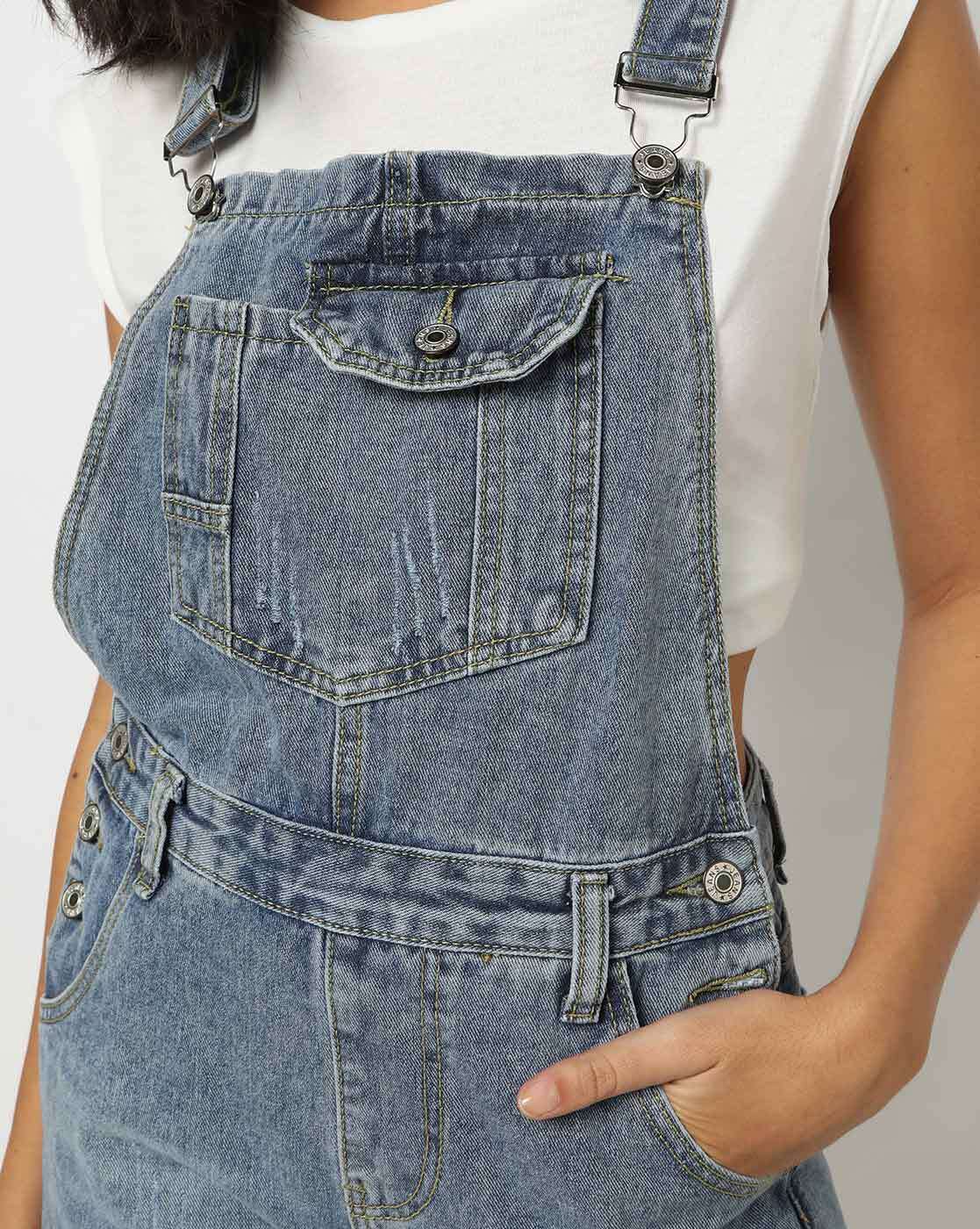 Kids Girls Blue Half Denim Dungarees  Jumpsuits With Cotton White Printed  Top Clothing Set Pack