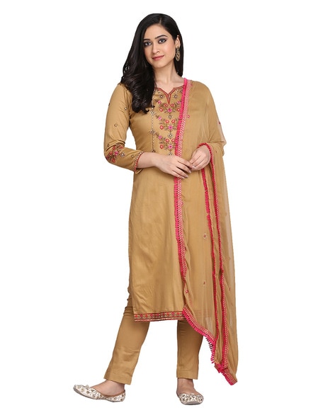 Embroidered  Unstitched Dress Material Price in India