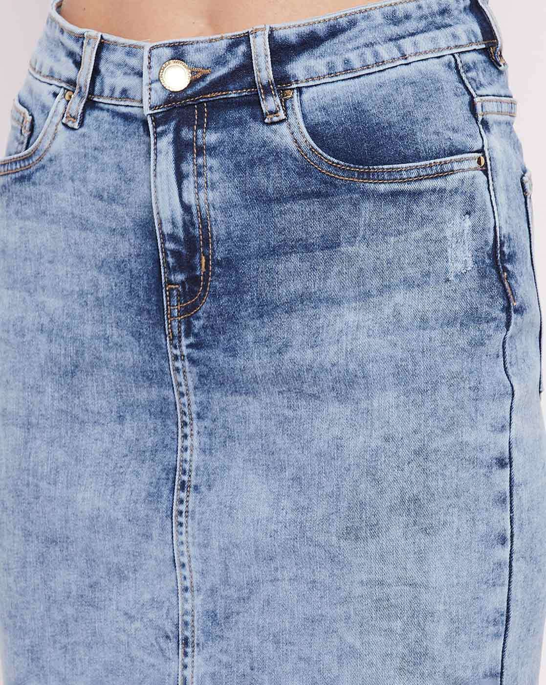 Buy MADAME Denim Ice Blue Cotton Skirt for Women Online @ Tata CLiQ