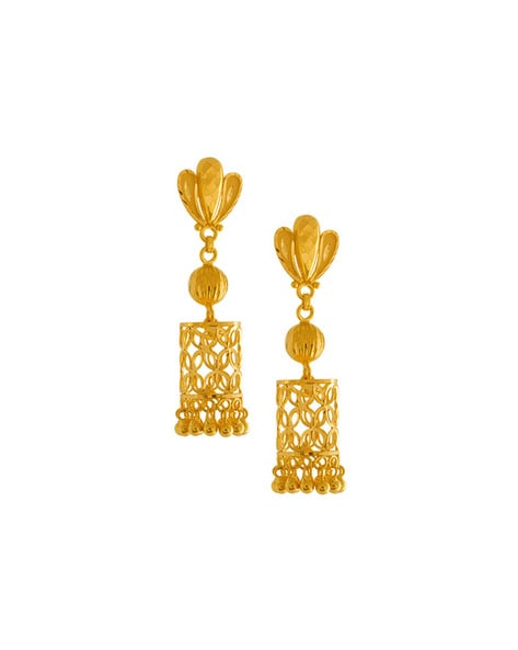 Minimalist 22 Karat Yellow Gold Leaf Drop Earrings