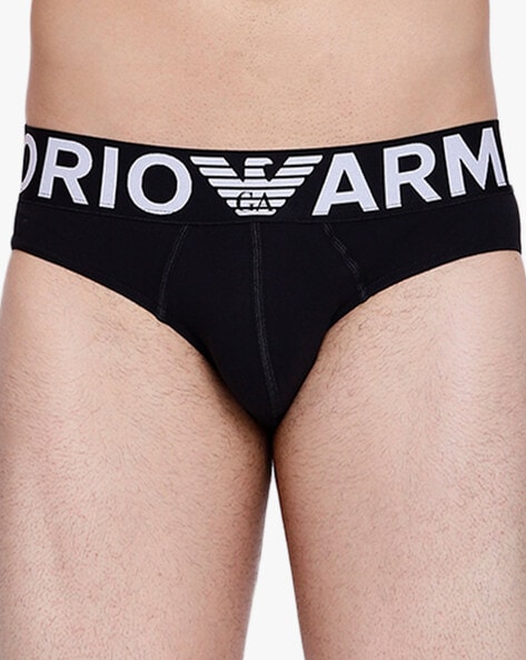 Buy EMPORIO ARMANI Cotton Logo Waistband Briefs | Black Color Men | AJIO  LUXE