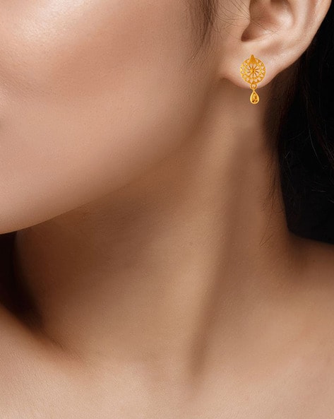18KT Gold Plated Palm Leaf Drop Earrings – Atulya Jewellers