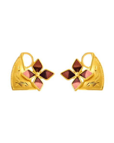 Yellow Gold Floral-Design Stud Earrings