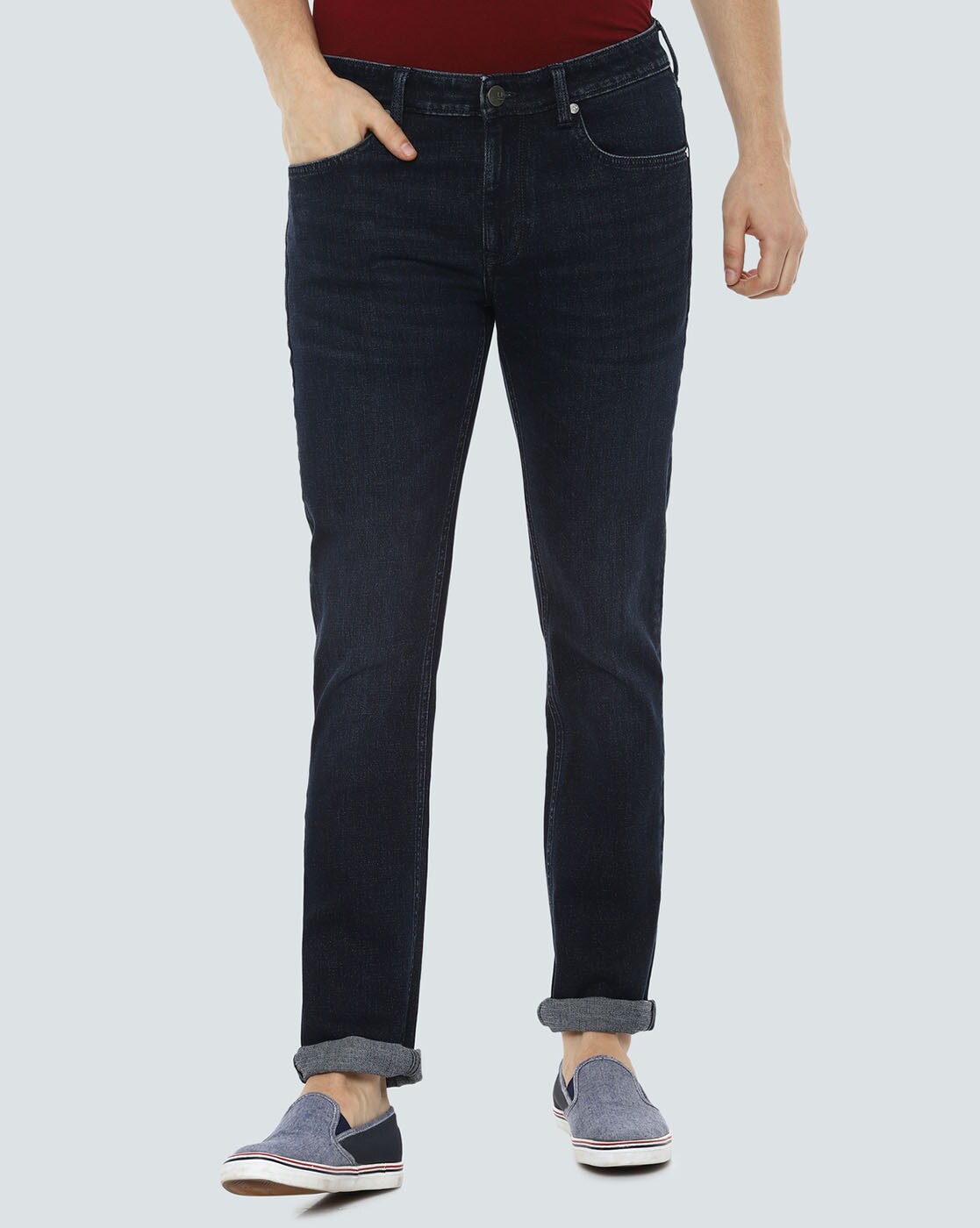 Buy LOUIS PHILIPPE JEANS Navy Light Wash Cotton Blend Slim Fit