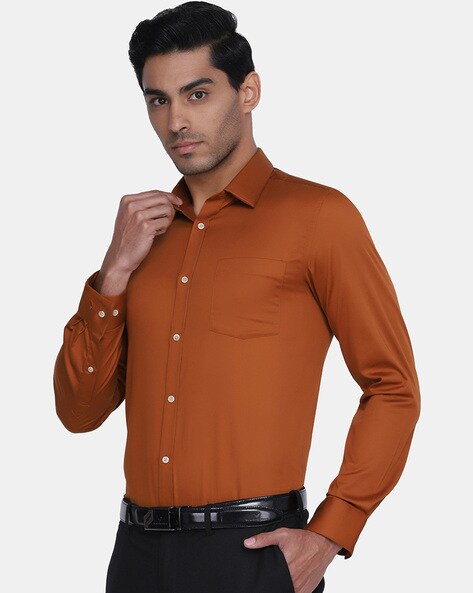 brown orange shirt