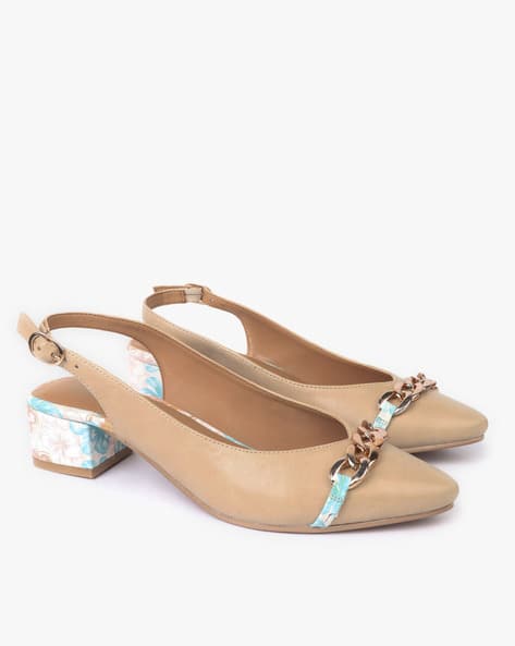 VIVIANA Pointed-Toe Chunky Heels with Metal Accent